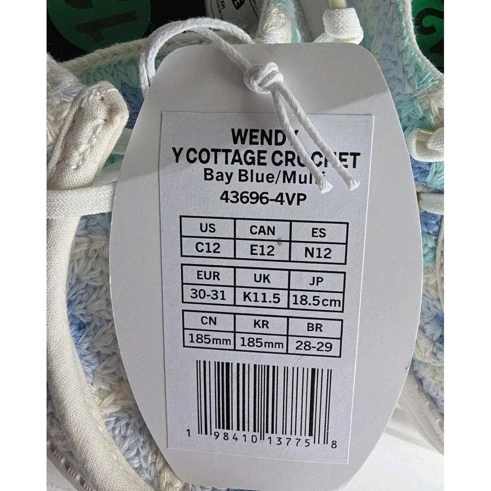 Hey Dude Wendy Cottage Crochet Bay Blue‎ Multi Slip On Youth 12 43696-4VP Nwt
